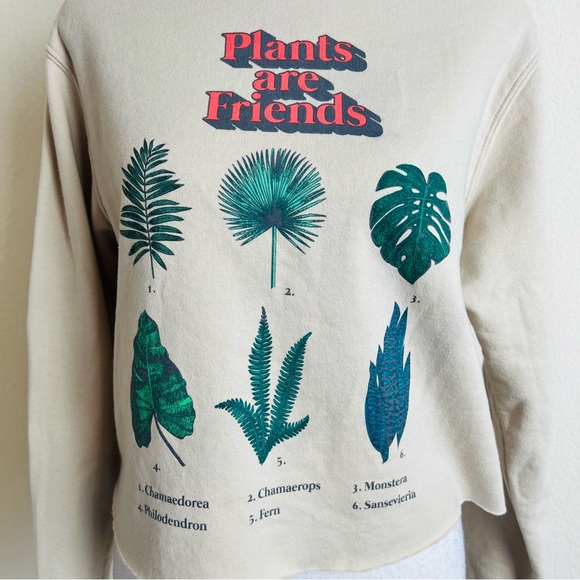 Might Fine Cream Plants Are Friends Graphic Cropped Sweatshirt Top - Picture 2 of 11